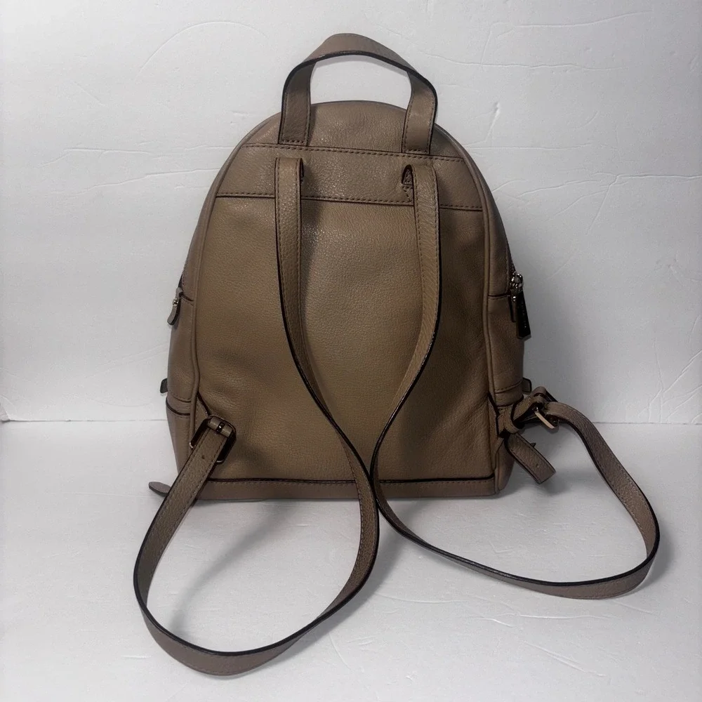 Michael Kors Rhea Zip Small Pebble Leather Backpack Truffle Tan Gold Tone Luxury